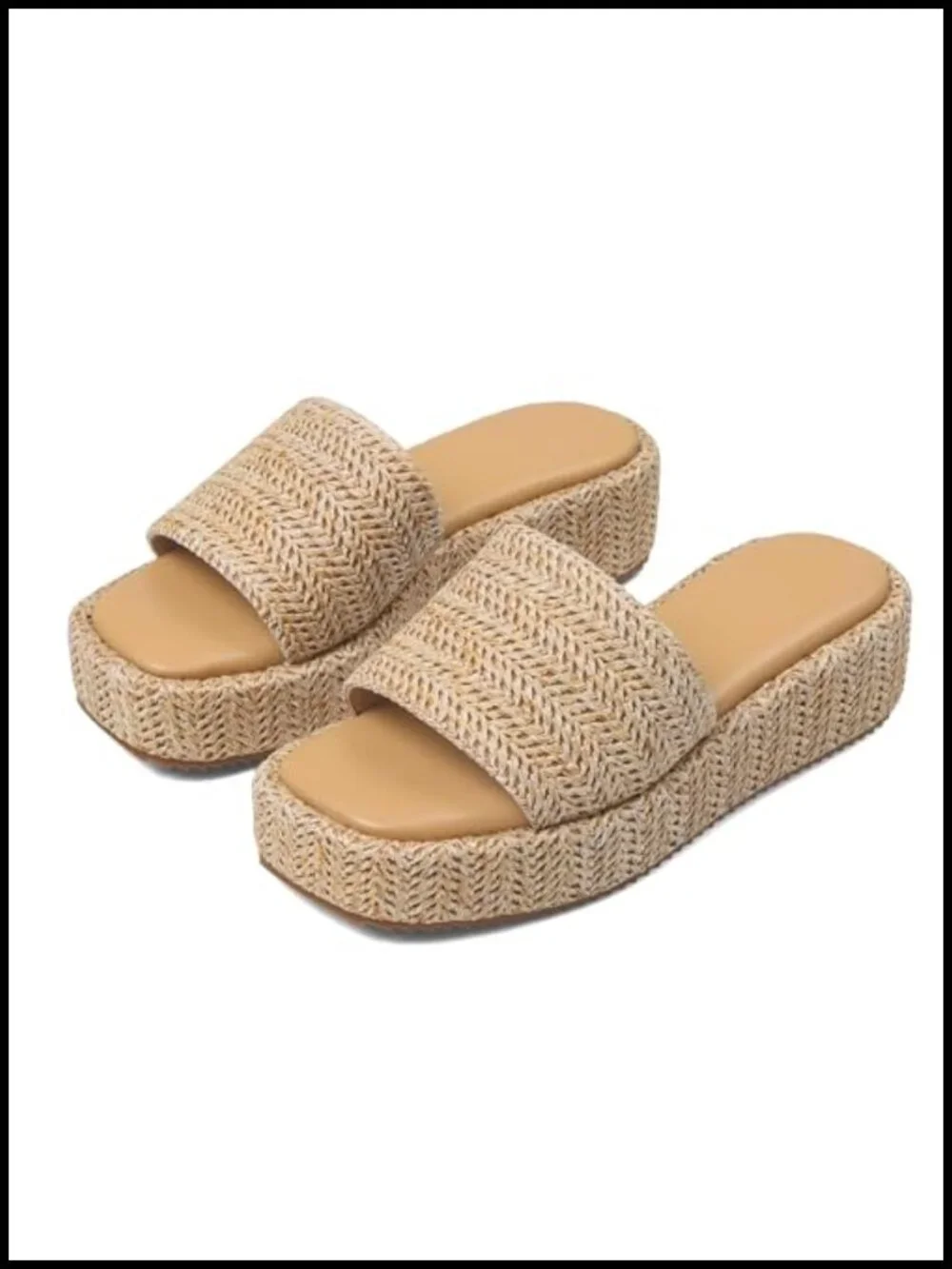 Platform Wedge Espadrilles with Raffia Woven Upper, Comfortable Slip-On Sandals